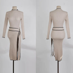 YuooMuoo Chic Fashion Knitted Dresses 2024 Autumn Winter Women Lace - up Long Sleeve Sweater Dress Elegant Office Lady Vestidos - SHOWLU FASHION STORE
