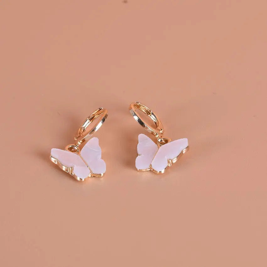 Showlu Fashion Store White 00360-15-1 Jewelry Wild Pink Butterfly Earrings Temperament Natural Pendant Ear Clip
