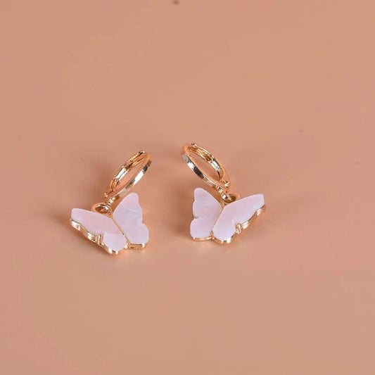 Showlu Fashion Store White 00360-15-1 Jewelry Wild Pink Butterfly Earrings Temperament Natural Pendant Ear Clip