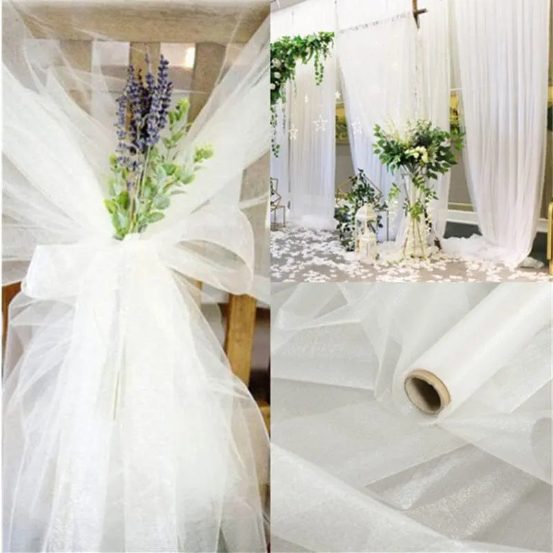 Showlu Fashion Store 0 10m/lot 48cm Sheer Crystal Organza Tulle Roll Fabric for Wedding Party Decoration organza chair wedding Arch Decor woman&#39;s Dress