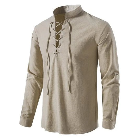 2023 New Men's Casual Blouse Cotton Linen Shirt Tops Long Sleeve Tee Shirt Spring Autumn Slanted Placket Vintage Yoga Shirts - SHOWLU FASHION STORE