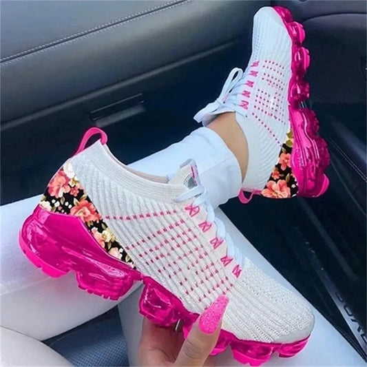 Anel Demosthene General Store 0 2023 New Sneakers Women Spring Fashion Knitted Fabric Floral Lace Up Ladies Casual Shoes Larged-Size Flats Running Sport