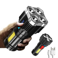 Showlu Fashion Store 0 Style 4 / Built in battery 4-5 Core LED Flashlight COB Strong Side Light Outdoor Portable Home Torch USB Rechargeable Flashlight Lantern With Power Display