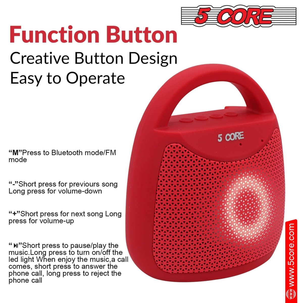 4" Portable Bluetooth Speaker Outdoor Wireless Mini 40W with Loud Stereo and Booming Bass, USB, FM, 10H Playtime, LED Party Lights, Water Resistant 5 Core - BLUETOOTH 13R - SHOWLU FASHION STORE