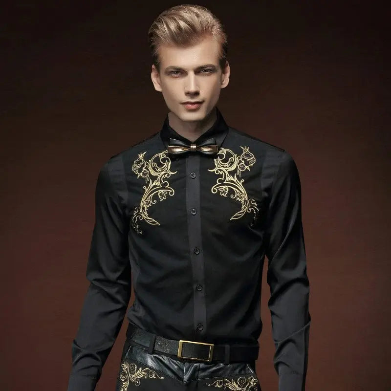 Showlu Fashion Store 50011123 Black / M (95-110) kg Fanzhuan plus Size Men's Long Sleeve Vintage Court Style Embroidered Clothes
