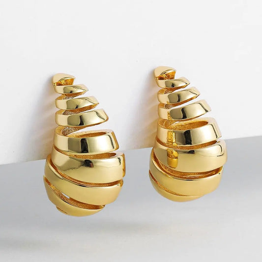 Showlu Fashion Store 0 Fashion Hollow Teardrop Earrings for Women Gold Plated Chunky Water Drop Earrings Thick Glossy Hoops Lightweight Jewelry
