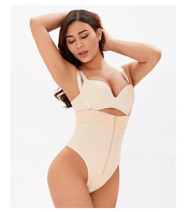 Showlu Fashion Store L / Champagne High Waist Brief Tummy Control Panties Thong Waist Trainer Body Shaper Strap Slimming Tummy Shapewear Panty Thong With Zipper