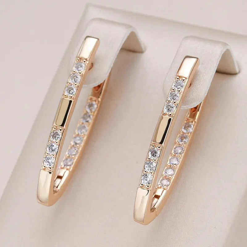 Showlu Fashion Store 0 Kinel New 585 Rose Gold Color Earrings For Women Girl Fashion Geometric Natural Zircon Drop Earring High Quality Daily Jewelry