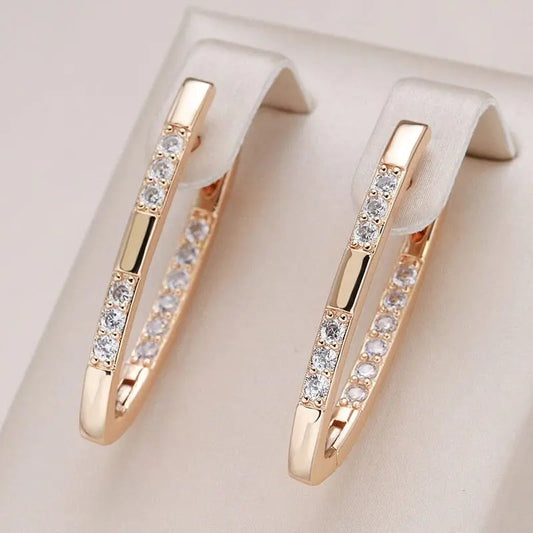 Showlu Fashion Store 0 Kinel New 585 Rose Gold Color Earrings For Women Girl Fashion Geometric Natural Zircon Drop Earring High Quality Daily Jewelry