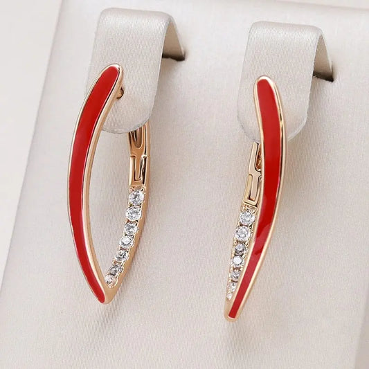 Showlu Fashion Store 0 Kinel New Fashion 585 Rose Gold Color Red Enamel Drop Earrings For Women Girl Wedding Party Natural Zircon Eardrop Jewelry
