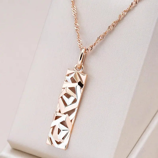 Showlu Fashion Store 0 Kinel New Fashion Square Wide Pendant Necklace for Women 585 Rose Gold Silver Color Mix Boho Long Necklace Ethnic Retro Jewelry