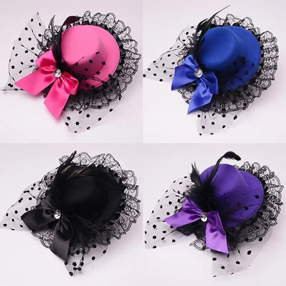Showlu Fashion Store 0 Lady Mini Top Hat Caps Bowknot Decor Lace Fascinator Hair Clip Costume Accessory Women Hair Accessories Wholesales Dropshipping