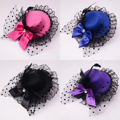 Showlu Fashion Store 0 Lady Mini Top Hat Caps Bowknot Decor Lace Fascinator Hair Clip Costume Accessory Women Hair Accessories Wholesales Dropshipping