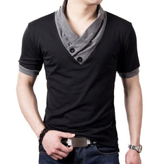 Anel Demosthene General Store 0 New Plus Size Summer Mens T-Shirts Fashion 2023 Slim Short Sleeve Patchwork V Neck Cotton Black T Shirt Men Button Tops &amp; Tees