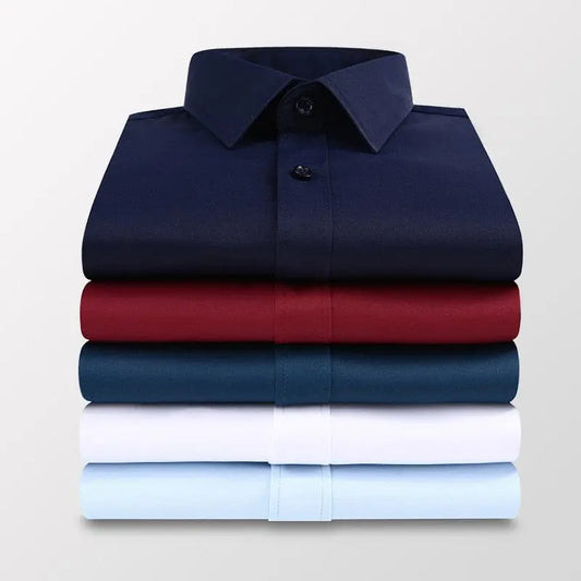 Showlu Fashion Store 0 Plus Size 5XL 6XL 7XL Men Solid Color Business Shirt Fashion Casual Slim White Long Sleeve Shirt Male Brand Clothes