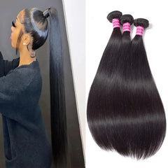 Showlu Store Nation 0 10inch (1 bundle) Raw Brazilian Hair Bundles Straight Hair Extension Human hair For Black Women Natural Color 3/4 Bundles Remy Hair 10-32 Inches 