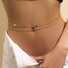 Showlu Fashion Store 0 Sexy Vintage Aesthetic Belly Chain Thin Beads Link Body Chain Waist Chain Belt Y2K Streetwear Summer Women Fashion Body Jewelry