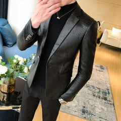 Showlu Fashion Store 0 Slim Fit Blazers Jackets For Men PU Leather Suit Coats Men Leather Jackets Male Business Casual Suit Coats Man Blazers Size 4XL
