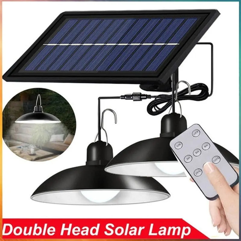 Showlu Fashion Store 0 Solar Pendant Light Outdoor Waterproof LED Lamp Double-head Chandelier Decorations with Remote Control for Indoor Shed Barn Room