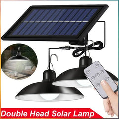 Showlu Fashion Store 0 Solar Pendant Light Outdoor Waterproof LED Lamp Double-head Chandelier Decorations with Remote Control for Indoor Shed Barn Room