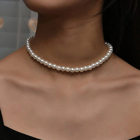 Showlu Fashion Store 0 Vintage Style Simple 6MM Pearl Chain Choker Necklace For Women Wedding Love Shell Pendant Necklace Fashion Jewelry Wholesale