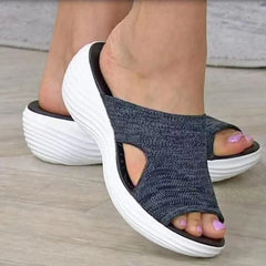 Showlu Fashion Store 0 Women Open Toe Casual Slippers  Breathable Outdoor Beach Platform Sandals Plus Size Solid Color Wedges Shoes Sandalias