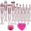 BS - MALL Pink Stand Up Makeup Brushes Set Synthetic Hair 14PCS Private Label Makeup Brushes with Makeup Sponge and Cleaner - SHOWLU FASHION STORE