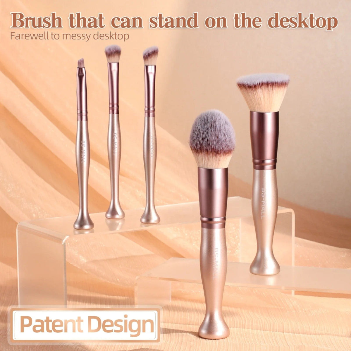 BS - MALL Pink Stand Up Makeup Brushes Set Synthetic Hair 14PCS Private Label Makeup Brushes with Makeup Sponge and Cleaner - SHOWLU FASHION STORE