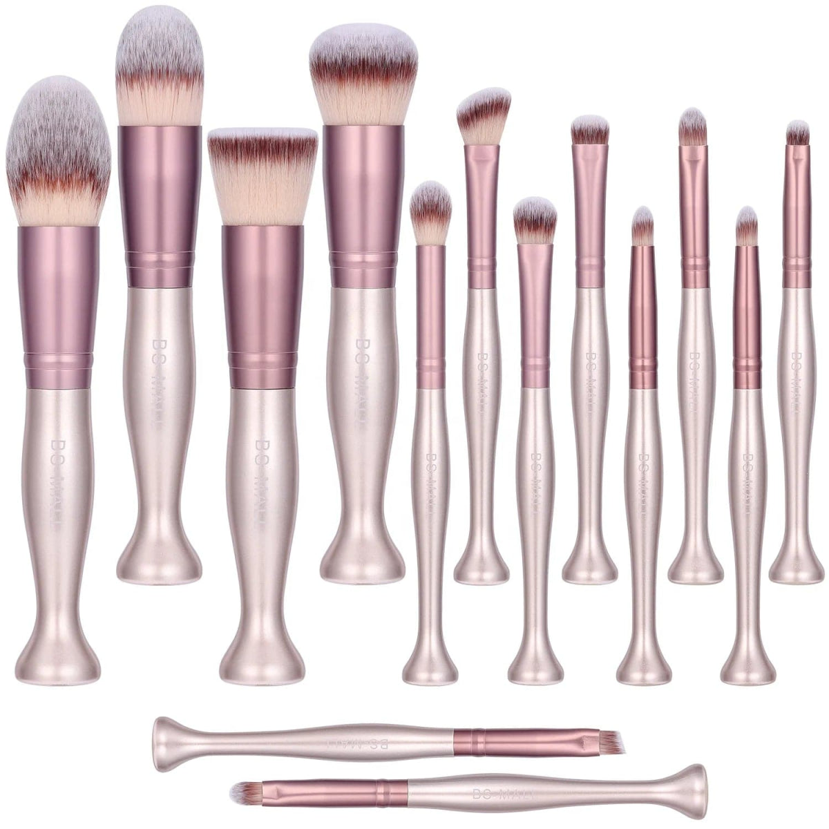 BS - MALL Pink Stand Up Makeup Brushes Set Synthetic Hair 14PCS Private Label Makeup Brushes with Makeup Sponge and Cleaner - SHOWLU FASHION STORE