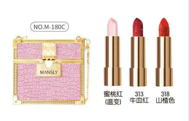 Private labels Glitter Bag Lipstick Matte Moisturizing Velvet lasting Temperature change Lip balm 3pcs in bag Fashion Makeup - SHOWLU FASHION STORE